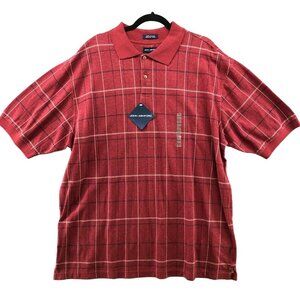NWT John Ashford Short Sleeve Polo Shirt Mens XXL Red Plaid‎ Cotton
